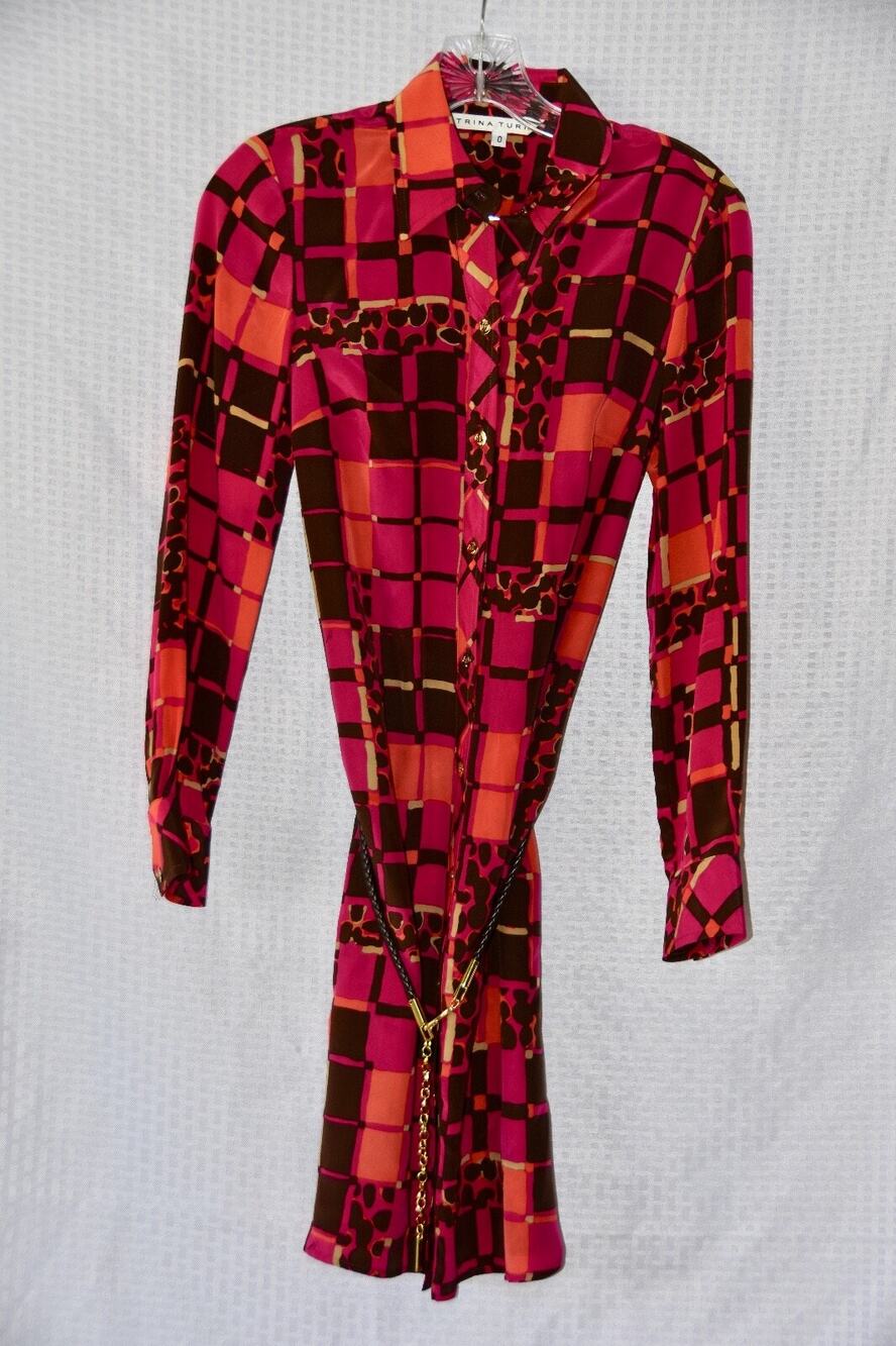 Trina Turk Geometric Print Silk Shirt Dress Size 0